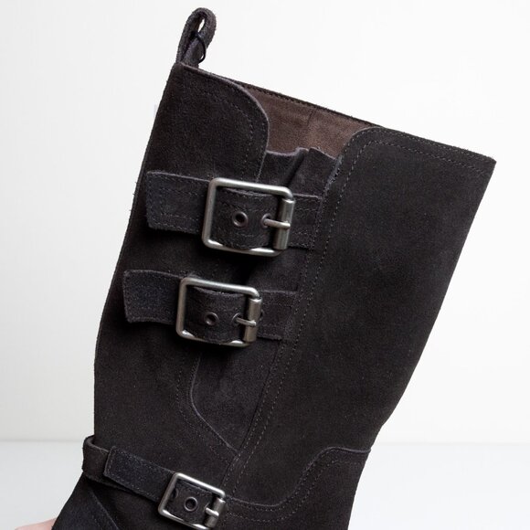 Zara Buckled Biker Boots Split Leather Dark Brown Round Toe EU 40 - Picture 12 of 16